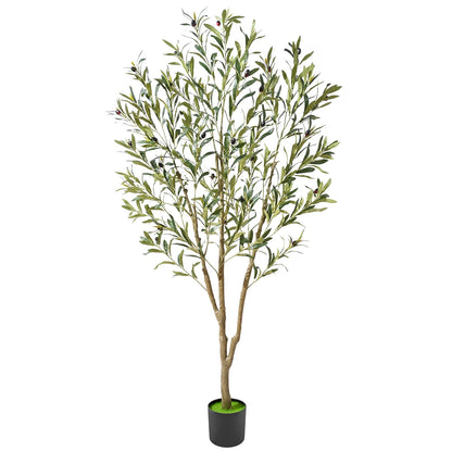 Lyacmy Artificial Olive Tree with Realistic Leaves and Natural Trunk, Faux Potted Plants with Black Plastic Pot for Home Office Decor