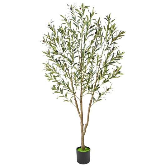 Lyacmy Artificial Olive Tree with Realistic Leaves and Natural Trunk, Faux Potted Plants with Black Plastic Pot for Home Office Decor