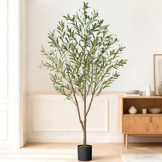 Lyacmy Artificial Olive Tree with Realistic Leaves and Natural Trunk, Faux Potted Plants with Black Plastic Pot for Home Office Decor