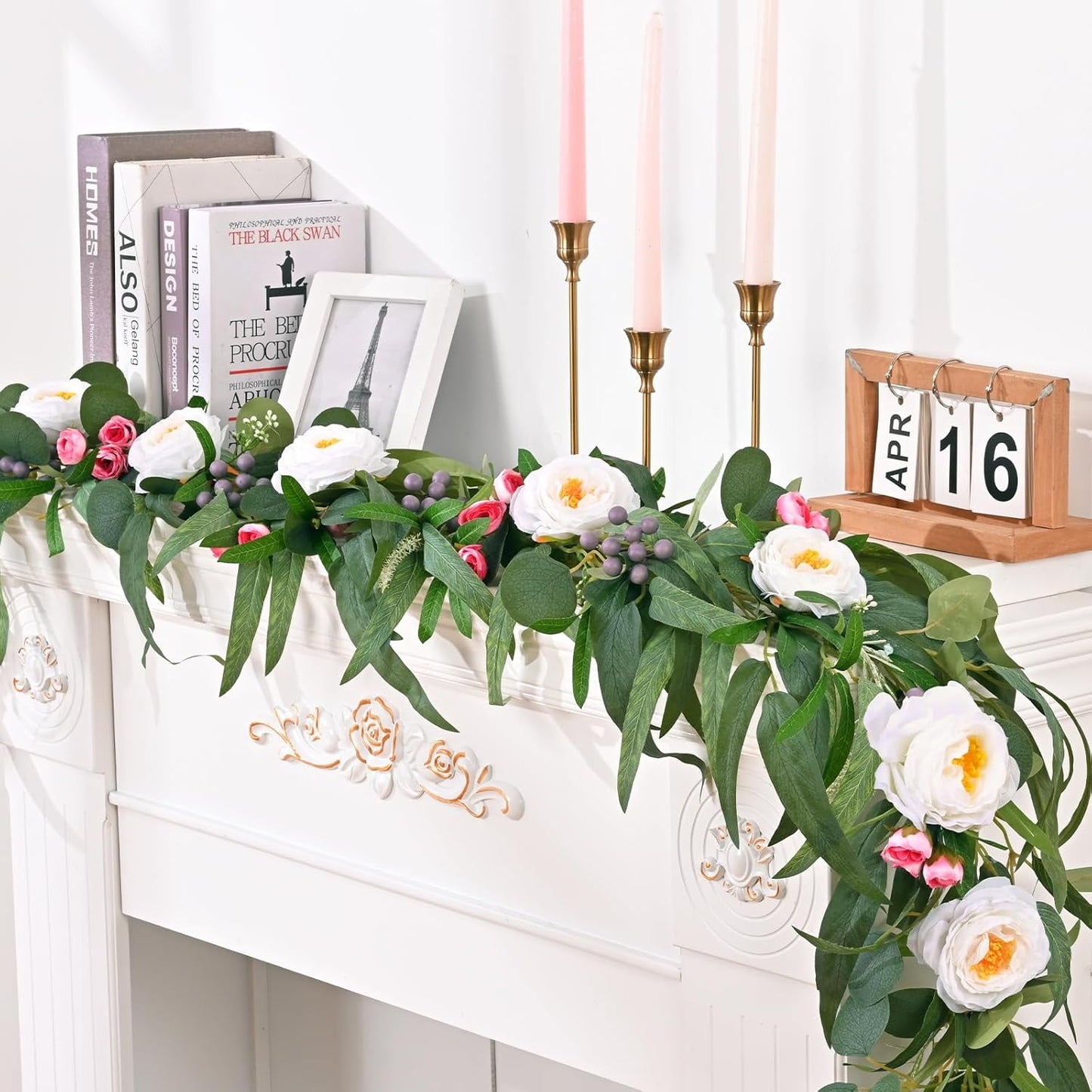 Lyacmy 6Ft Artificial Rose Flower Garland Greenery, Fake Silk Camellia Rose Vine Hanging Rose for Wedding Party Mantle Backdrop Room Decor