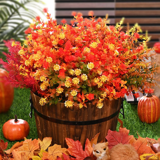 Lyacmy 9 Bundles Artificial Mums for Outdoors, UV Resistant Artificial Fall Flowers for Farmhouse Garden Home Thanksgiving Fall Decor