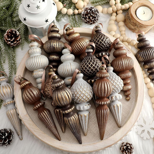 Lyacmy Neutral Christmas Ornaments Sets, Vintage Shatterproof Xmas Balls Hanging Holiday Christmas Tree Decoration