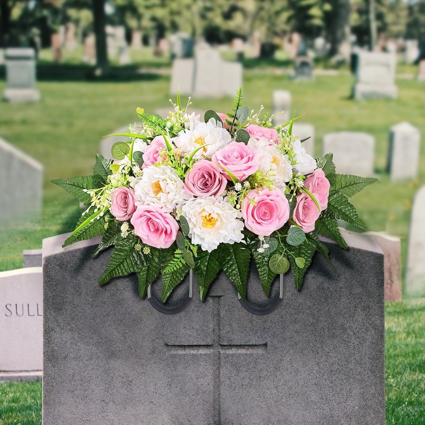 Lyacmy Artificial Cemetery Flowers, Memorial Day Flowers for Cemetery Outdoor Grave Headstones Decorations