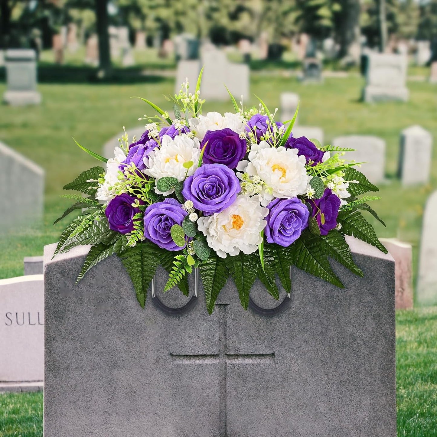 Lyacmy Artificial Cemetery Flowers, Memorial Day Flowers for Cemetery Outdoor Grave Headstones Decorations