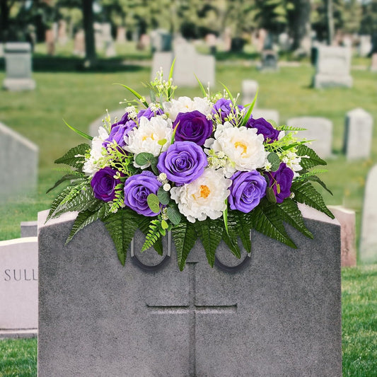 Lyacmy Artificial Cemetery Flowers, Memorial Day Flowers for Cemetery Outdoor Grave Headstones Decorations