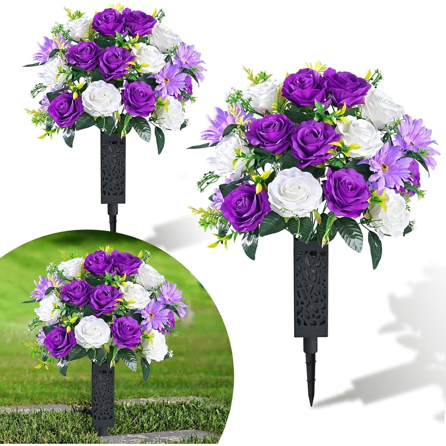 Lyacmy Artificial Cemetery Flowers, Memorial Day Flowers for Cemetery Outdoor Grave Headstones Decorations