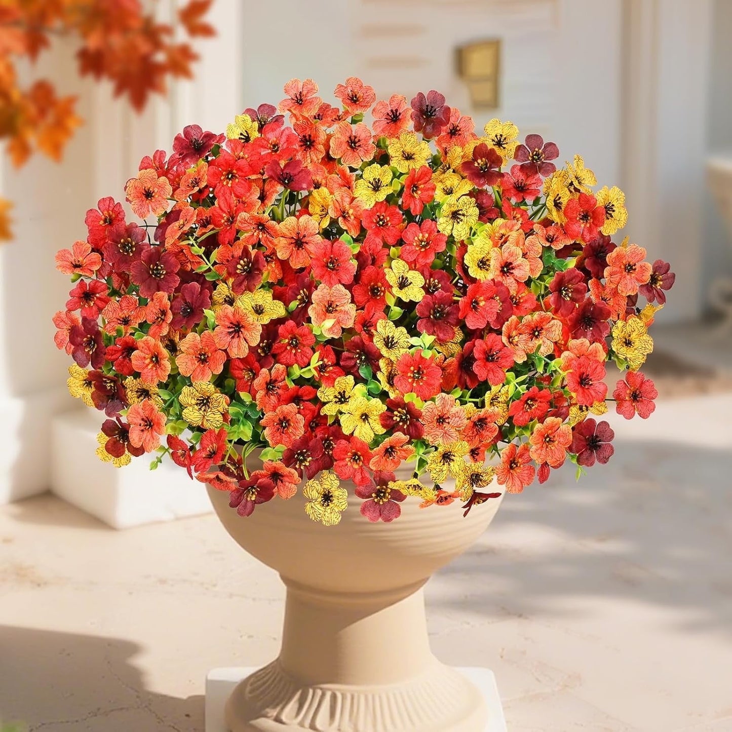 Lyacmy Artificial Fall Flowers for Outdoor, Fake Mums UV Resistant Fake Flowers Fall Decorations for Home Garden