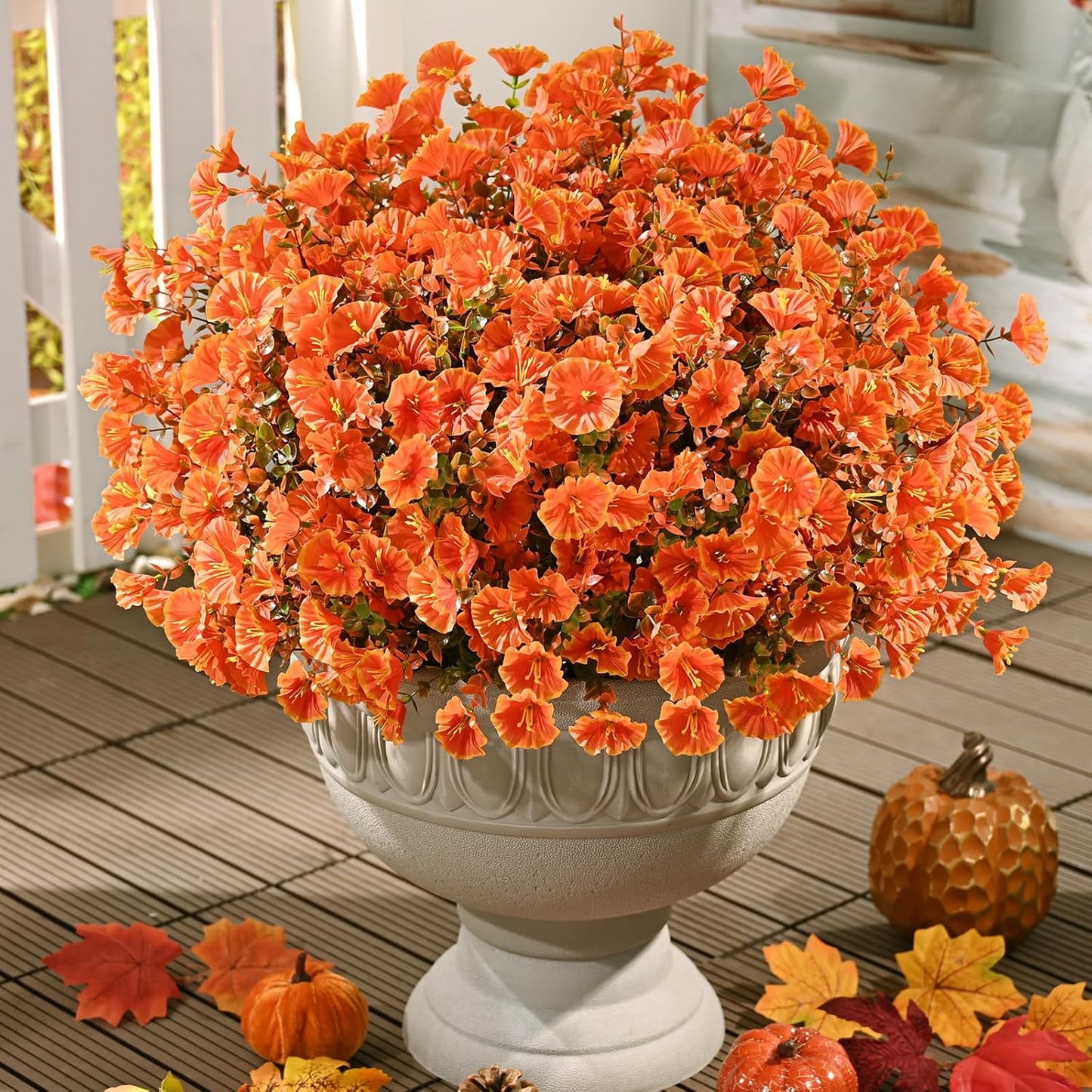 Lyacmy 24 Bundles Artificial Fall Flowers for Outdoor, Fake Mums UV Resistant Fake Flowers Fall Decorations for Home Garden,Orange