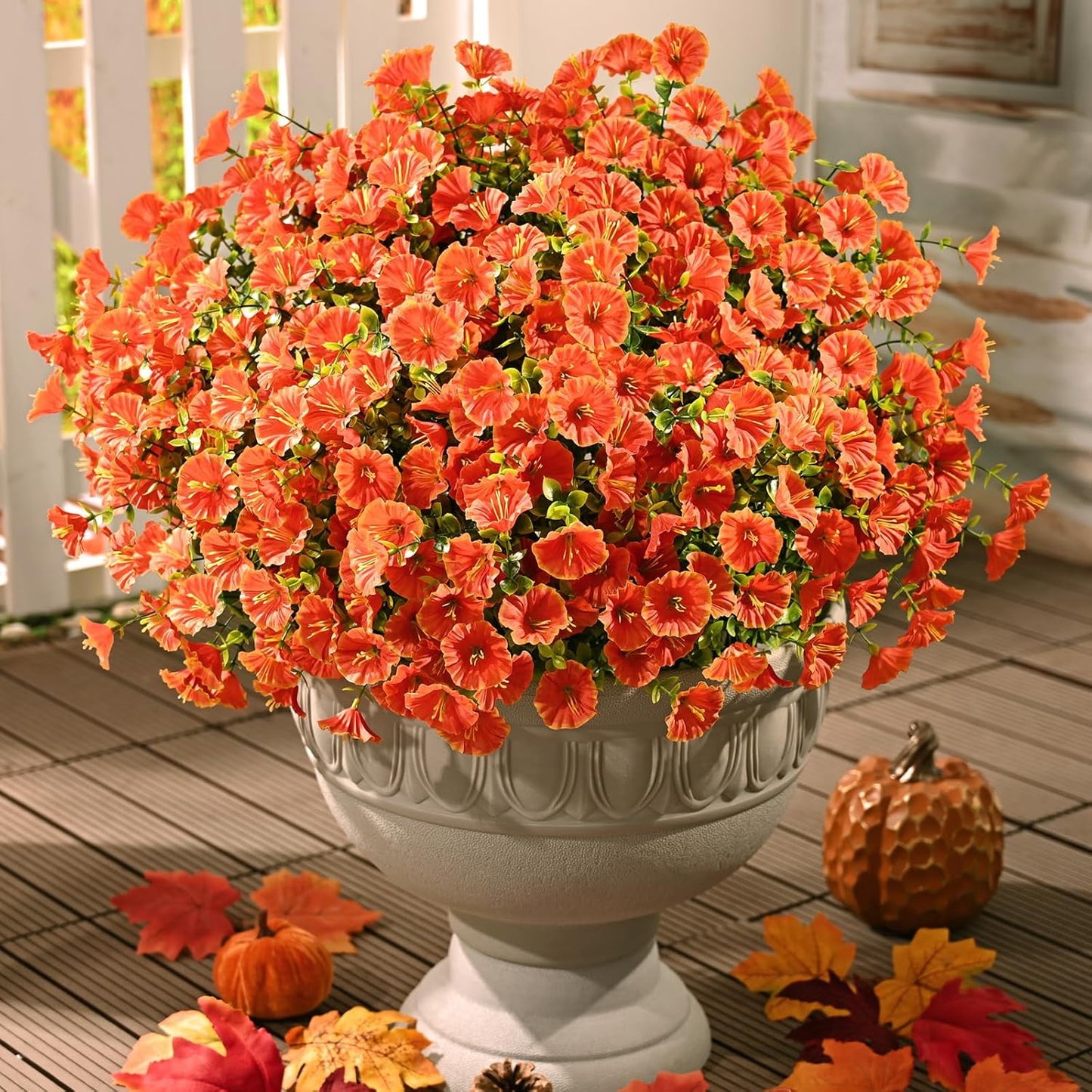Lyacmy 24 Bundles Artificial Fall Flowers for Outdoor, Fake Mums UV Resistant Fake Flowers Fall Decorations for Home Garden,Orange