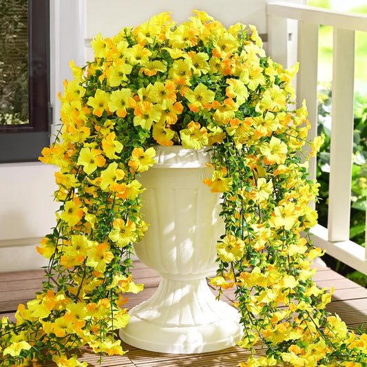 Lyacmy Artificial Hanging Flowers for Outdoor Spring Decor, UV Resistant Fake Flower Petunias for Outdoor Garden Porch Patio Wedding Decor