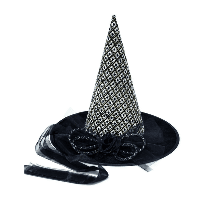 Lyacmy Black Witch Hats for Women Halloween Costumes, Lighted Wide Brim Pointed Hat Accessory