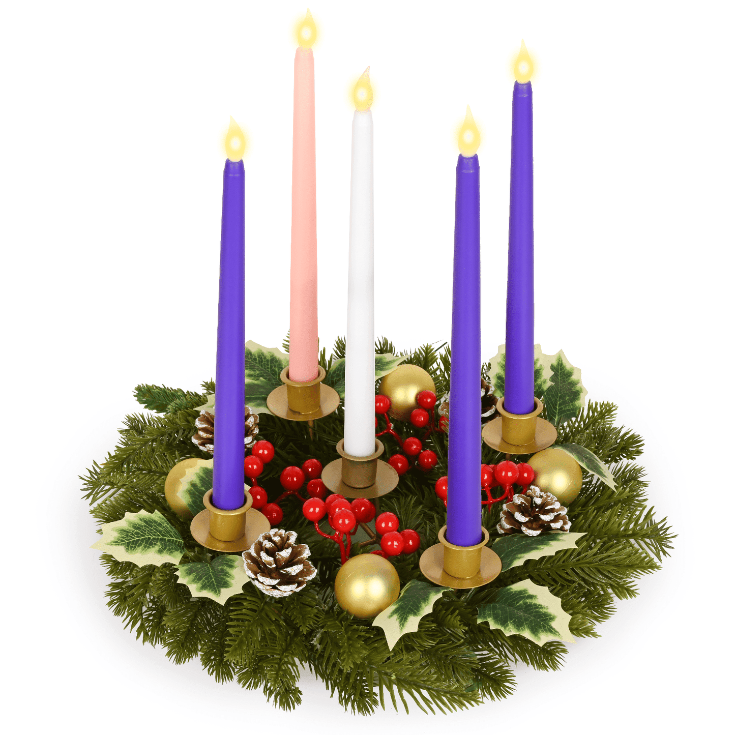 Lyacmy Christmas Advent Wreath with Candle Holder, Red Berry Candle X-mas Decorations Centerpiece Decoration for Nativity Rustic Indoor Home Church
