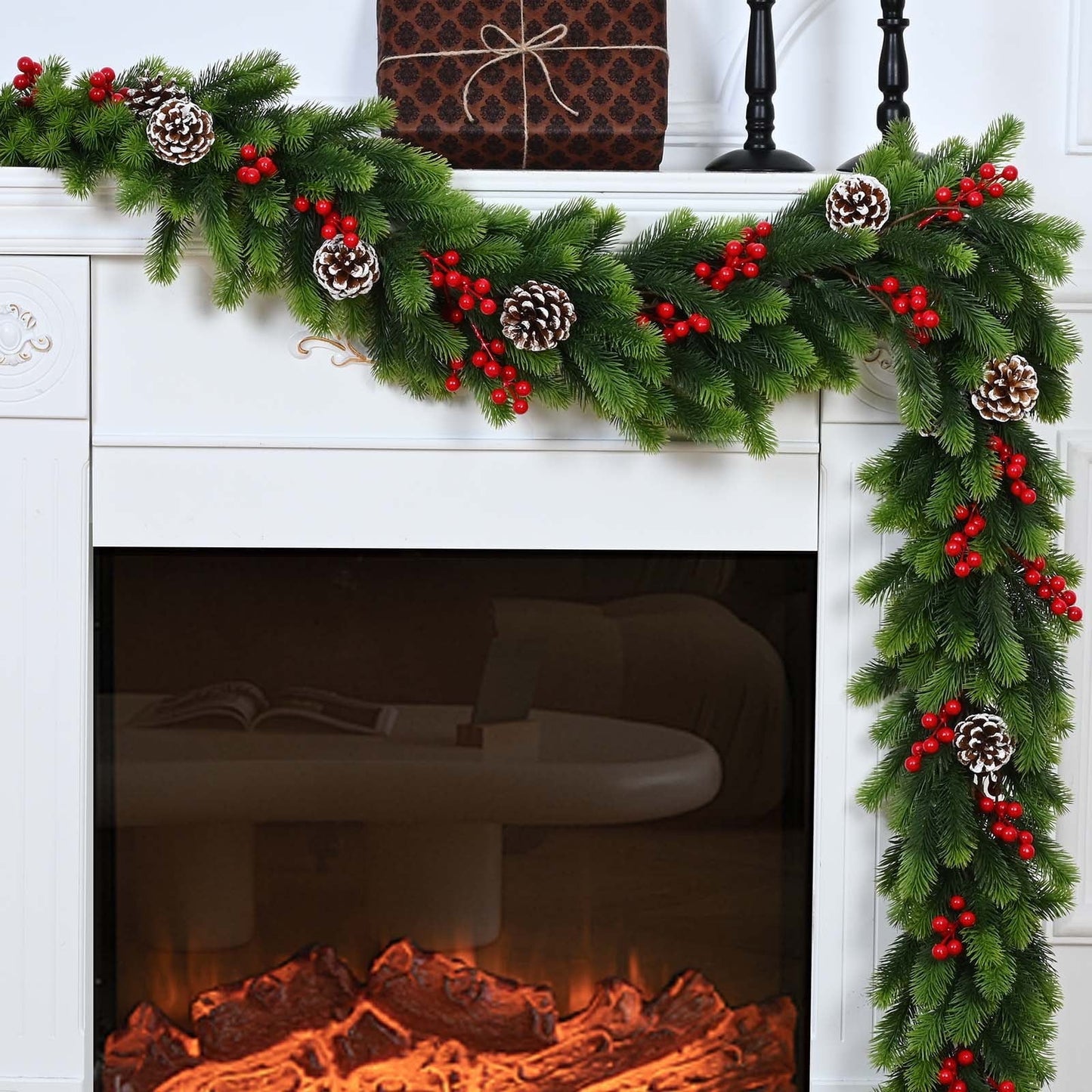 Lyacmy Christmas Garland for Mantel, Pine Garland with Cones Winter Garland for Christmas, Holiday