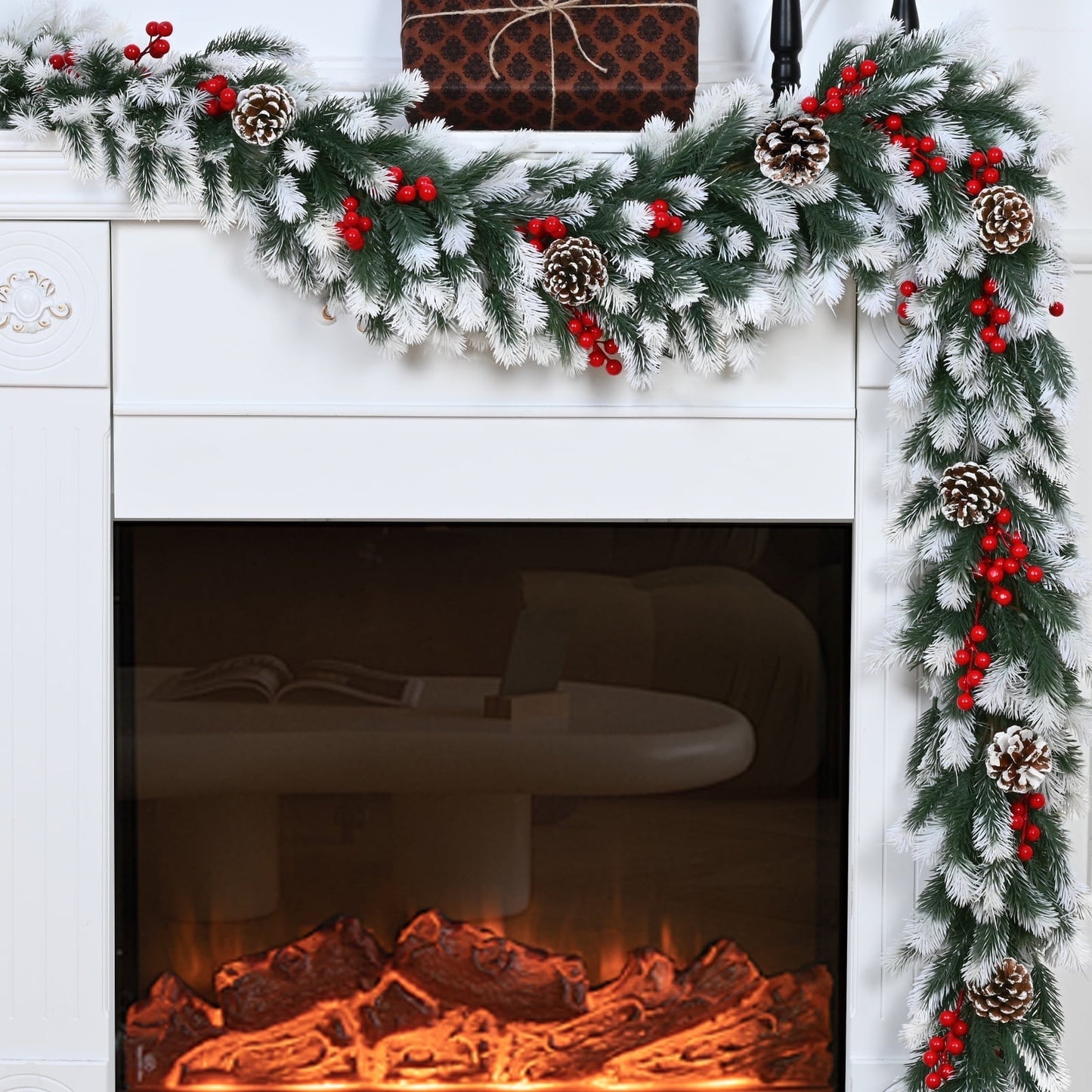 Lyacmy Christmas Garland for Mantel, Pine Garland with Cones Winter Garland for Christmas, Holiday