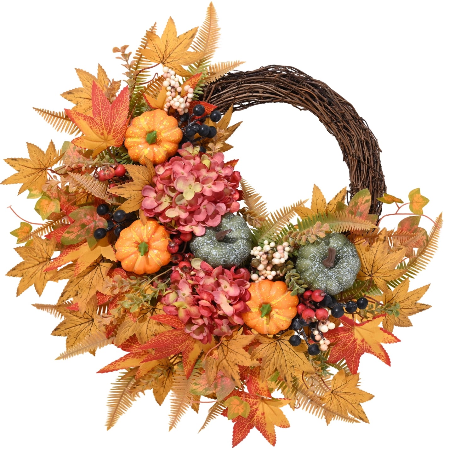 Lyacmy Fall Wreaths for Front Door, Autumn Pumpkins Maple Leaf Wreath with Pine Cones Wall Thanksgiving Fall Decorations