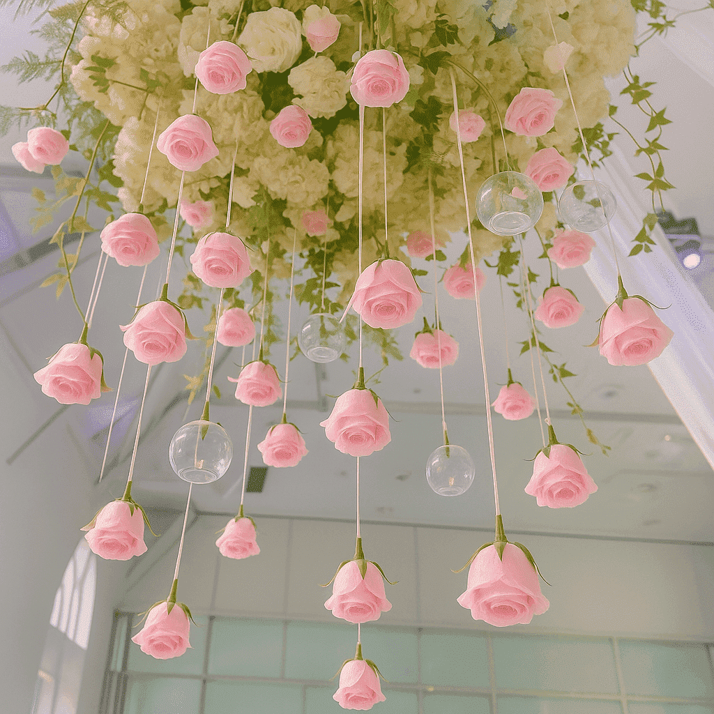 Lyacmy Artificial Rose Head Hanging Flower for Decorations Ceiling, Fake  Rose Flower with Fishing Line