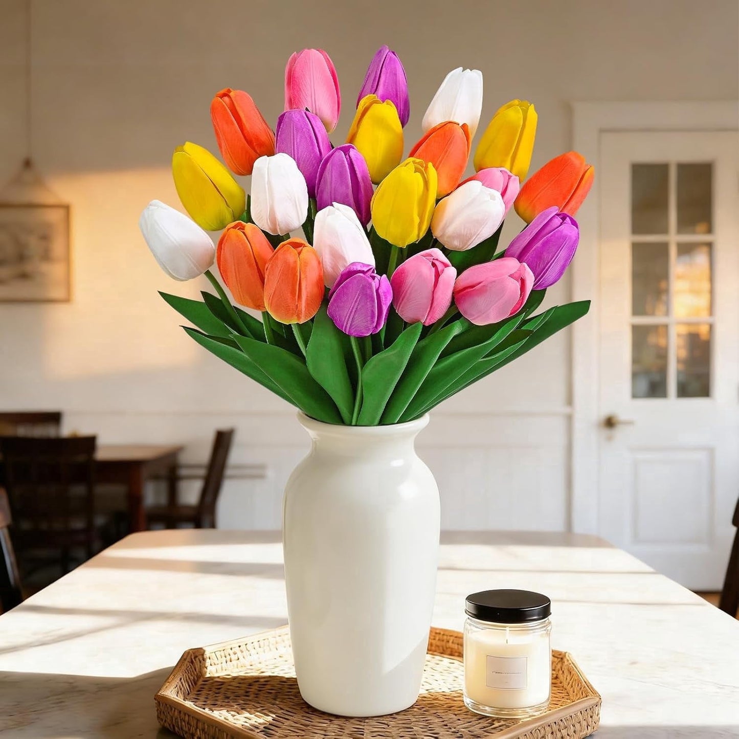 Lyacmy 12 Pack Tulips Artificial Flowers Indoor, Real Touch Latex Faux Tulips Flower with Large Full Buds for Spring Summer Table Centerpiece Decorations
