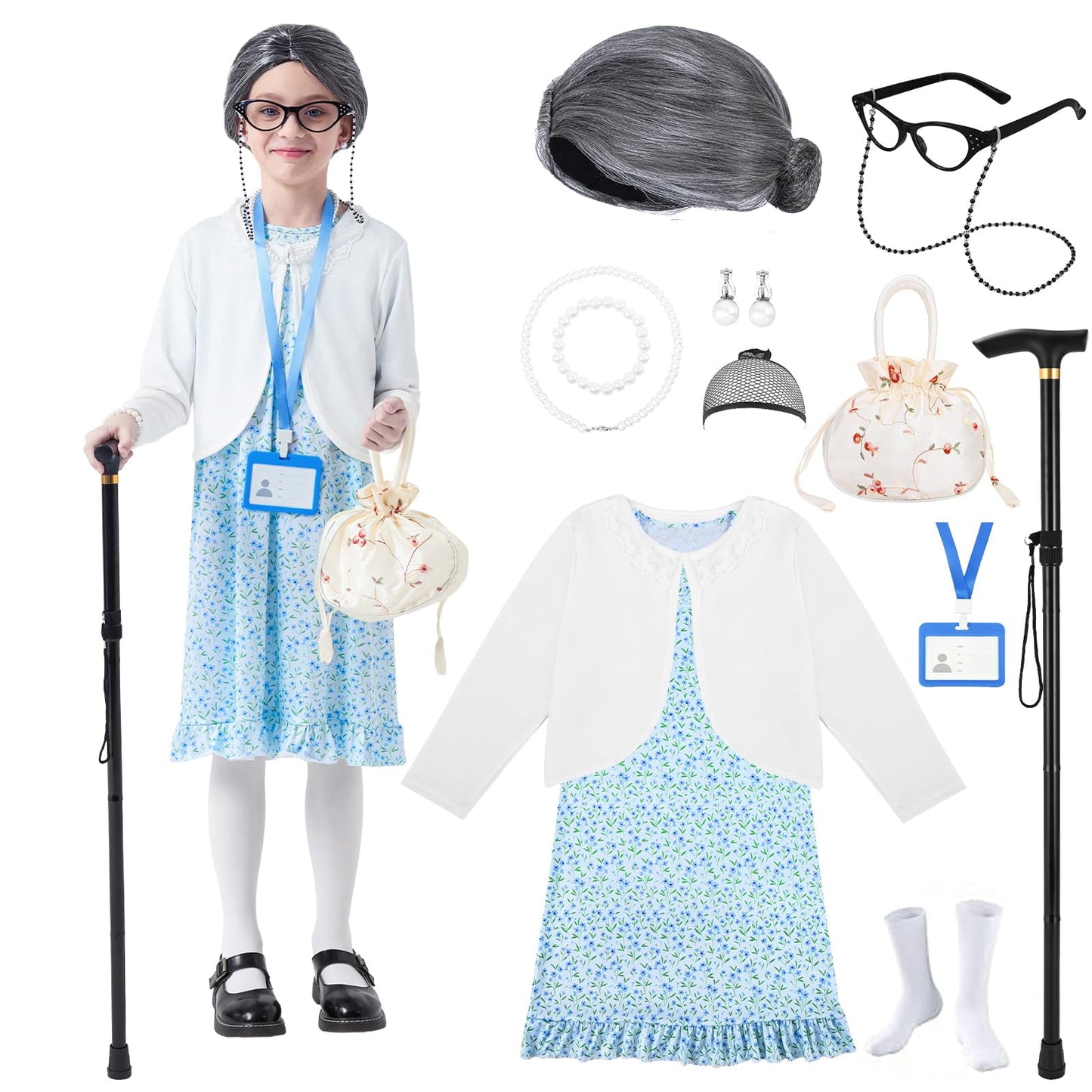Lyacmy 100 Days Old Lady Costume, 100th Grandma Granny Dress up
