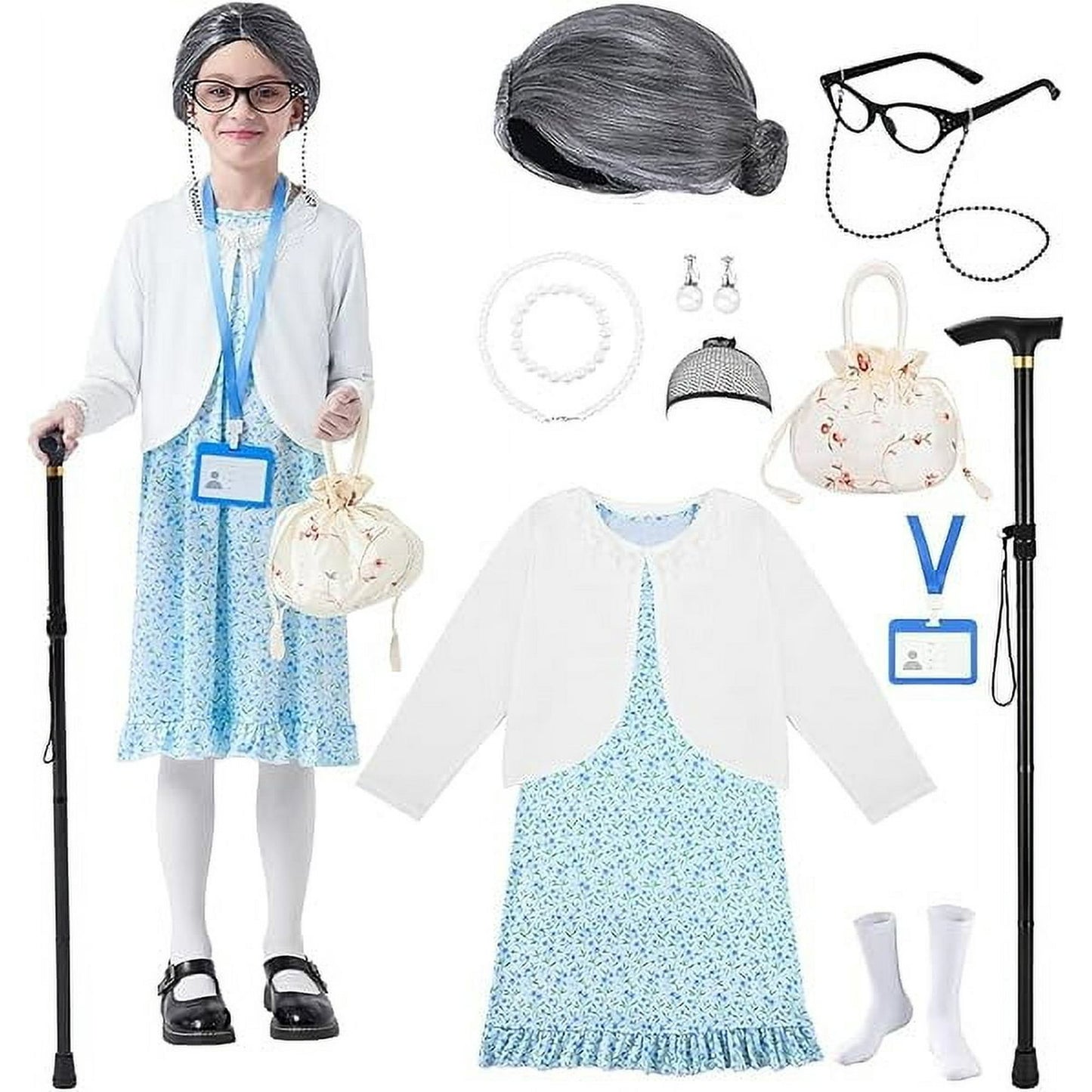 Lyacmy 100 Days Old Lady Costume, 100th Grandma Granny Dress up