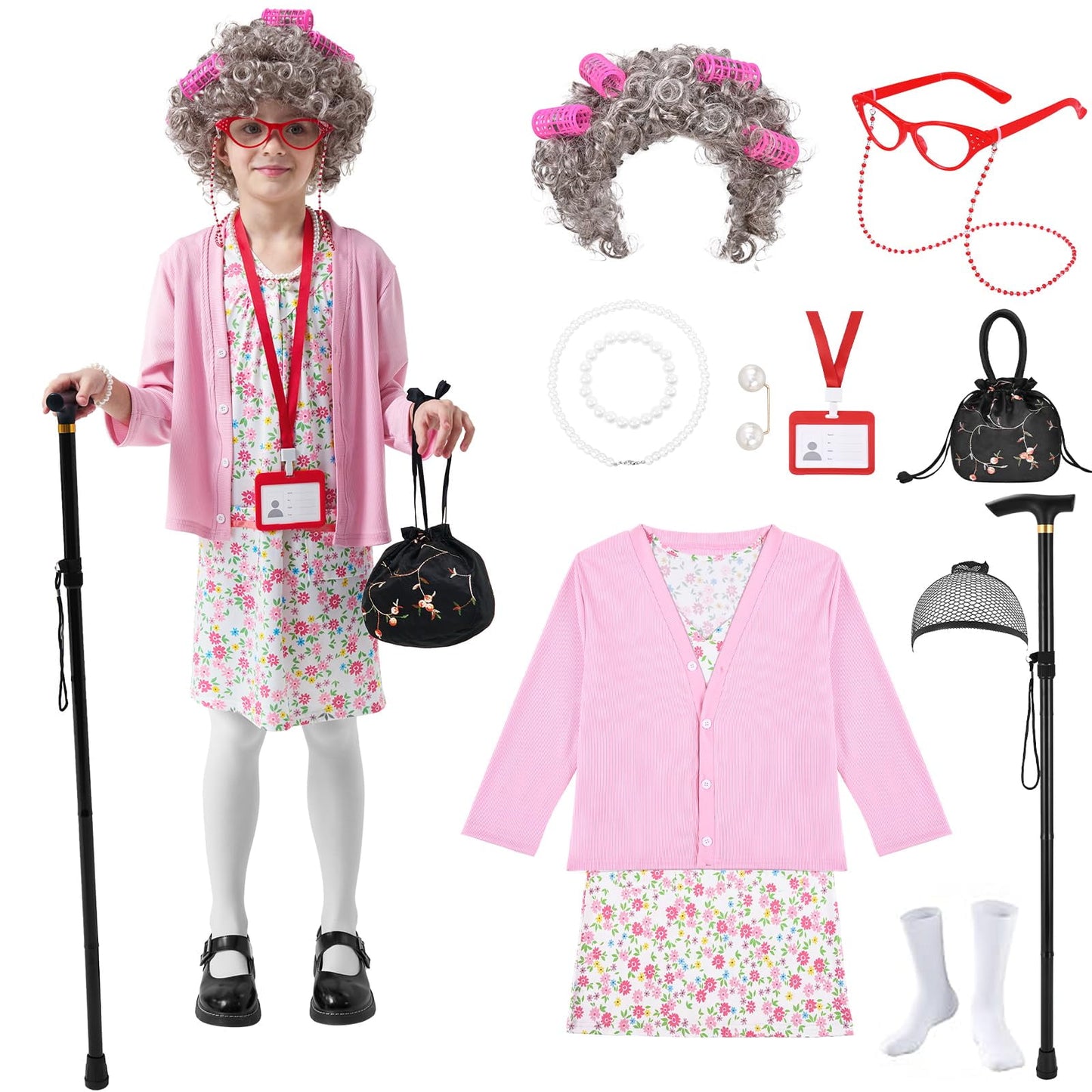 Lyacmy 100 Days Old Lady Costume, 100th Grandma Granny Dress up