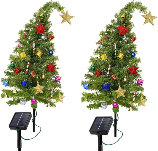 Lyacmy 2 Pack Solar Christmas Tree Outdoor Christmas Decorations, Waterproof 8 Modes Solar Christmas Lights Landscape Path Lights for Garden Yard