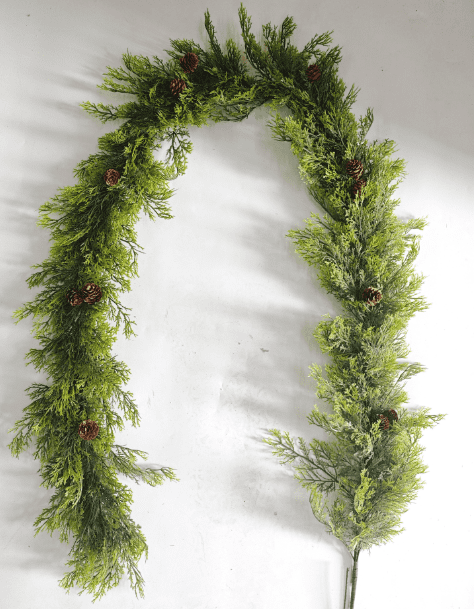 Lyacmy Pre-lit Cypress Christmas Garland Realistic Artificial Vinyl Cedar Pine Evergreen Garland, Winter Greenery Garland for Christmas Decorations Indoors Outdoors