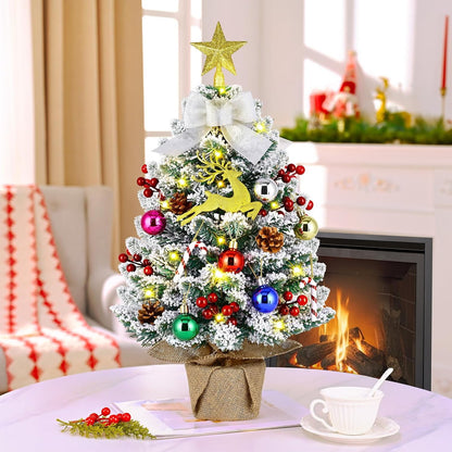 Lyacmy 2ft Pre-Lit Tabletop Christmas Tree Christmas Decorations, Red Artificial Christmas Tree with LED Lights for Indoor Outdoor Holiday Party Supplies