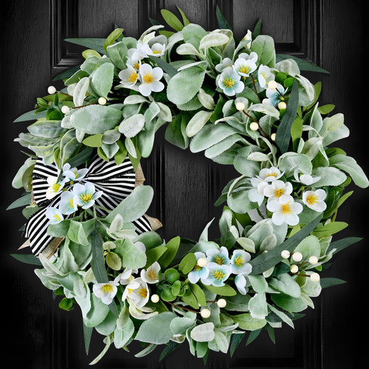 Lyacmy Spring Wreaths for Front Door, 20Inch Artificial Eucalyptus Wreath Small Flower Door Wreaths with Bow for Indoor Outdoor Decor