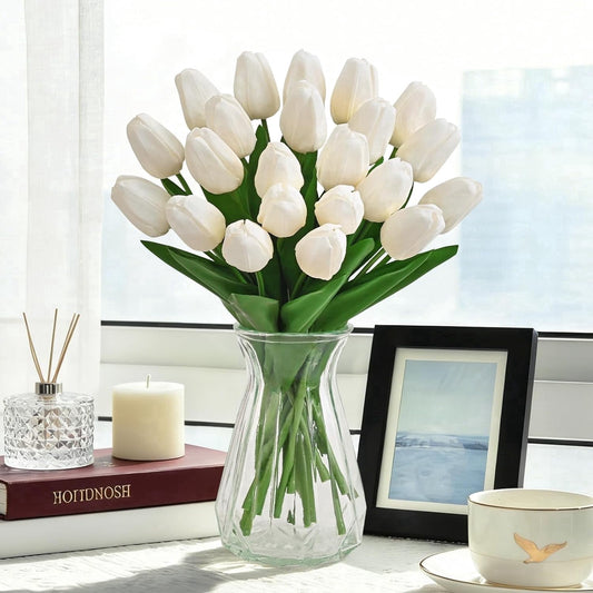 Lyacmy 12 Pack Tulips Artificial Flowers Indoor, Real Touch Latex Faux Tulips Flower with Large Full Buds for Spring Summer Table Centerpiece Decorations