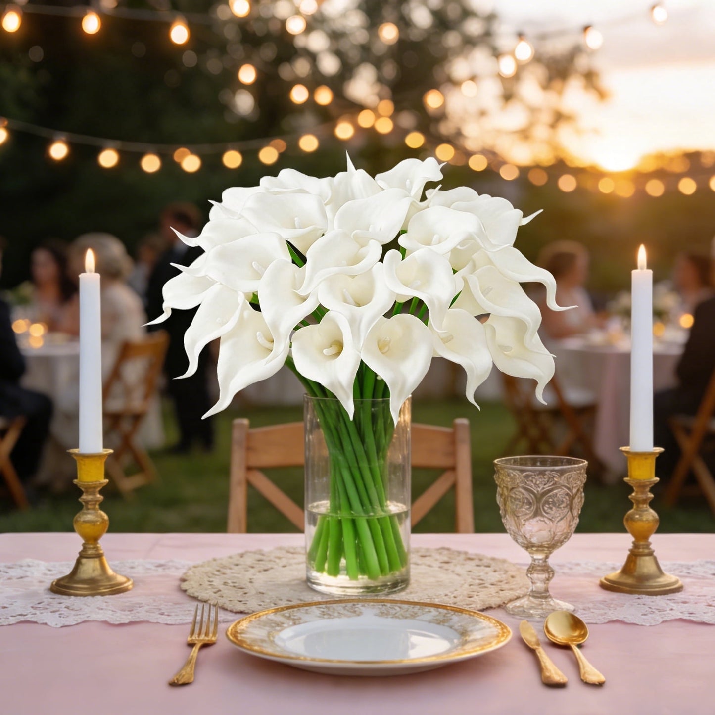 Lyacmy Calla Lily Artificial Flowers, 14 inch PU Real Touch Silk Flower Bouquet for Wedding Table Centerpiece Home