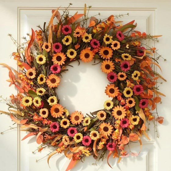 Yastouay Fall Wreaths for Front Door,22 Inch Autumn Wreath with Daisy Lavender Fall Leaves,Large Fall Floral Wreath for Thanksgiving Harvest Home Decor