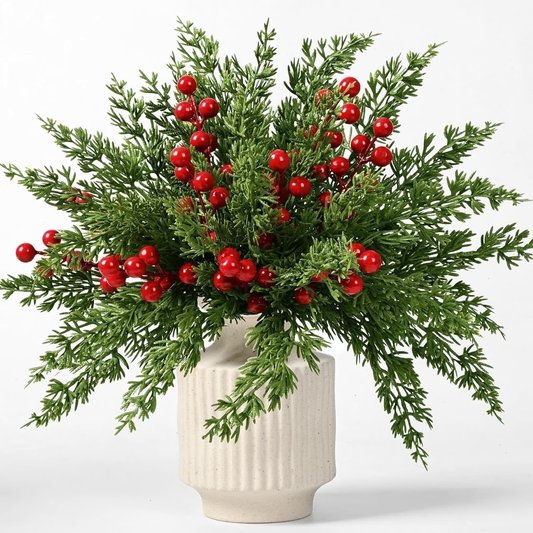 Yastouay 45pcs Christmas Norfolk Pine Stems,Artificial Chriatmas Pine Picks with Berries for Christmas Decor