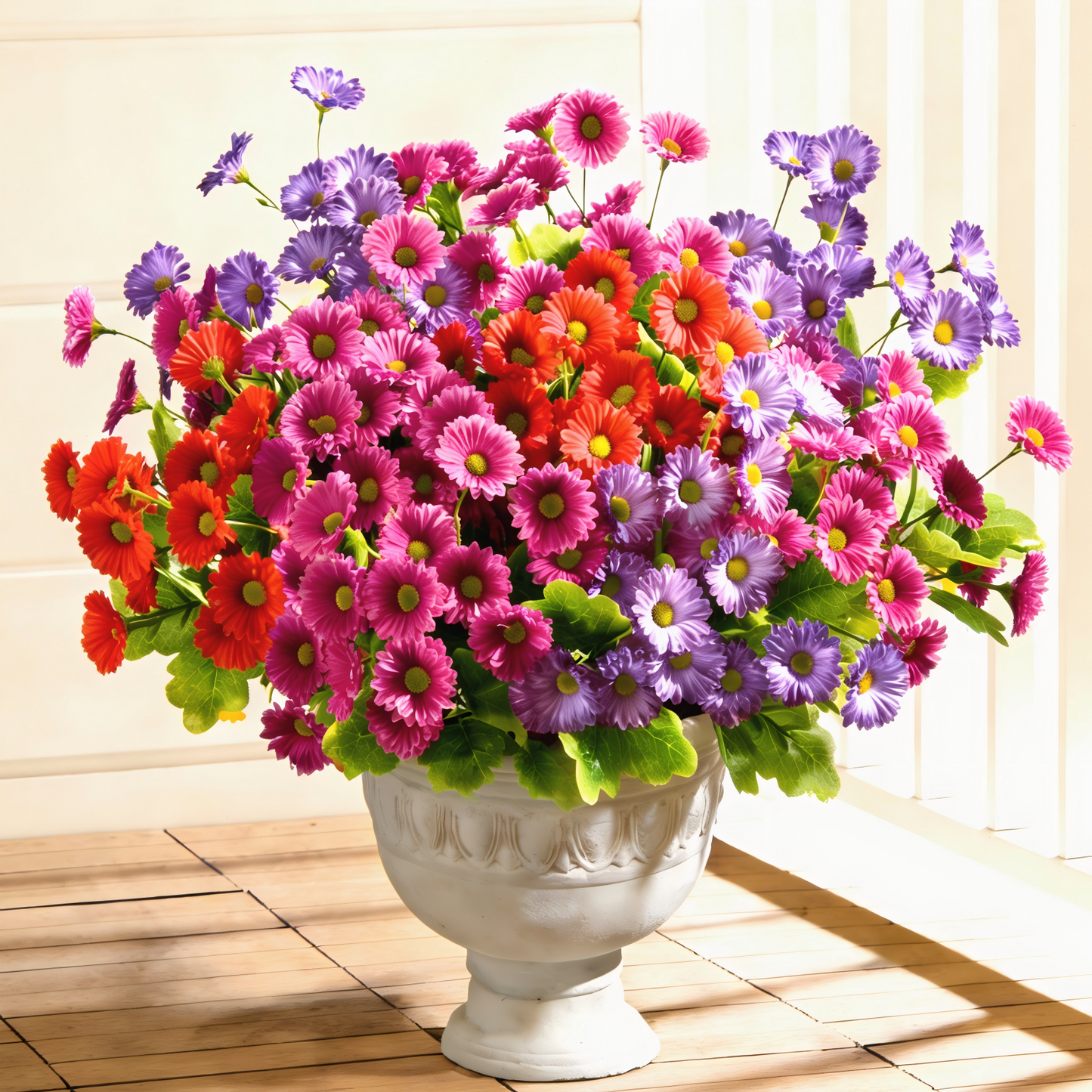Yastouay 6 Bundles Artificial Mums Flowers for Outdoors, UV Resistant Fake Flowers for Planter, Mix Yellow Outdoor Faux Plants for Garden Balcony Yard Porch