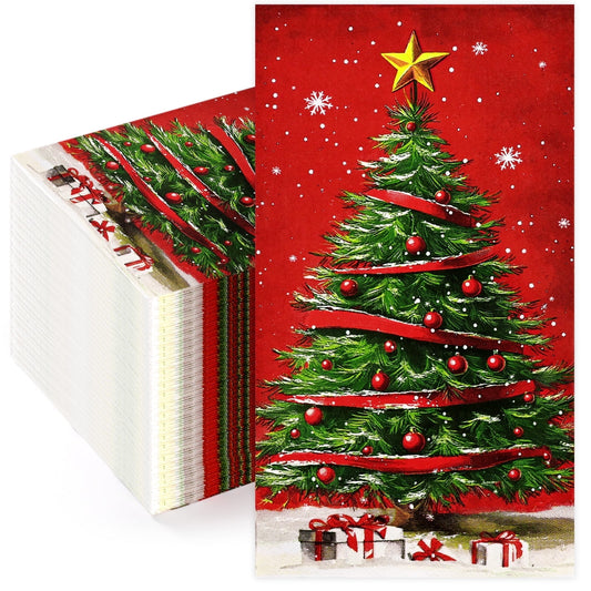 Sevenstars 100 Pcs Chriatmas Tree Napkins Disposable Paper Napkins for Christmas Party Supplies