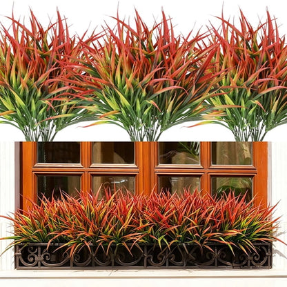 Yastouay Artificial Plants Outdoor,12 Bundles Fake Bushes Summer Plants UV Resistant for Garden,Front Porch（Red Green）