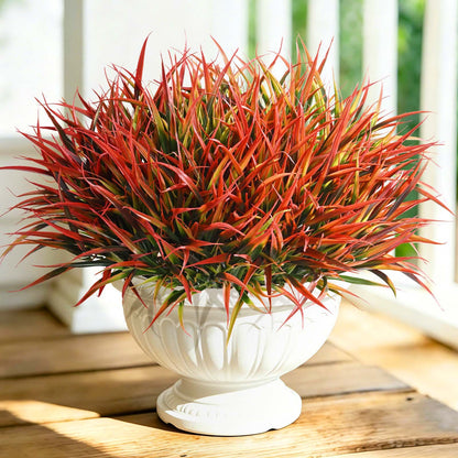 Yastouay Artificial Plants Outdoor,12 Bundles Fake Bushes Summer Plants UV Resistant for Garden,Front Porch（Red Green）