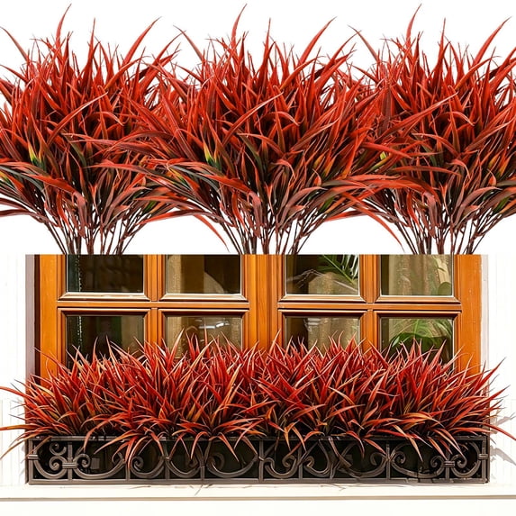 Yastouay Artificial Plants Outdoor,12 Bundles Fake Bushes Summer Plants UV Resistant for Garden,Front Porch（Red Green）