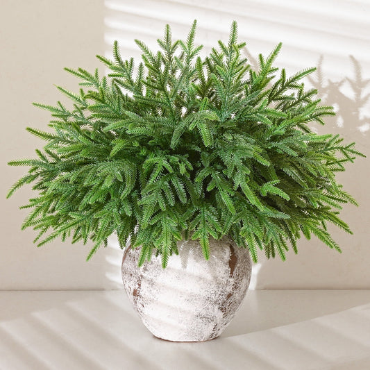 Yastouay 12 Pcs Christmas Norfolk Pine Branches, Artificial Norfolk Pine Branch Faux Cedar Pine Stem Fake Greenery Pine Picks for Vase DIY Garland Wreath Home Decoration