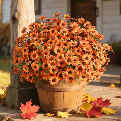 Lyacmy Fake Mums,6 Bouquets Artificial Fall Flowers,Orange Daisy Decoration for Home Decor Garden Porch Fall Decoration