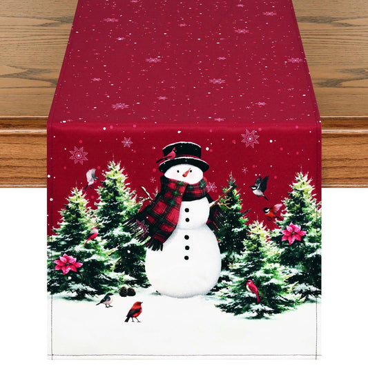 Sevenstars Christmas Snowman Table Runner for Rectangle Table,13 x 72 Inch Red  Xmas Table Decor