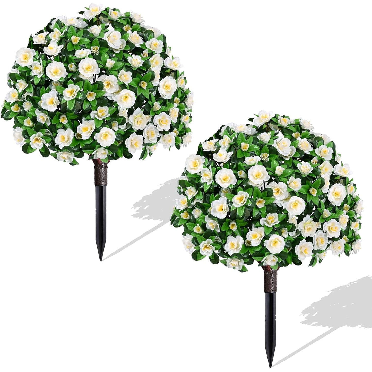 Yastouay 2 Pack Azalea Artificial Flowers with Ground Spikes Fake Bushes UV Resistant Faux Shrubs for Outdoor Garden Decor(Purple)