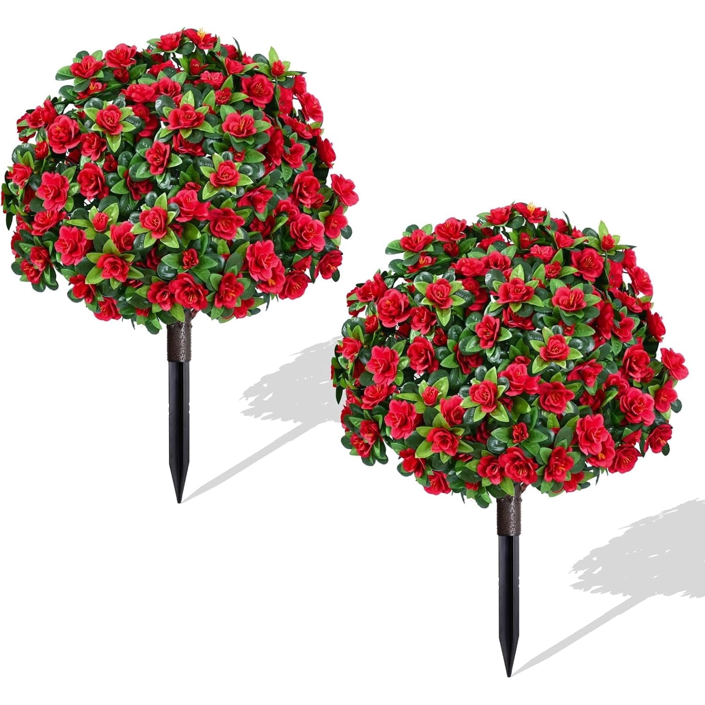 Yastouay 2 Pack Azalea Artificial Flowers with Ground Spikes Fake Bushes UV Resistant Faux Shrubs for Outdoor Garden Decor(Purple)