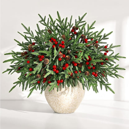 Yastouay 12 Pcs Christmas Norfolk Pine Branches, Artificial Norfolk Pine Branch Faux Cedar Pine Stem Fake Greenery Pine Picks for Vase DIY Garland Wreath Home Decoration