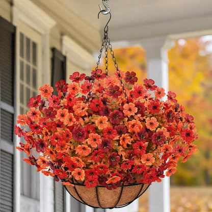 Lyacmy Fall Fake Hanging Flowers With Basket,12 Bundles Fake Voilet Artificial Flowers for Outdoors Fall Decorations for Home(Yellow,Orange)