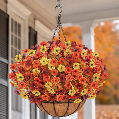 Lyacmy Fall Fake Hanging Flowers With Basket,12 Bundles Fake Voilet Artificial Flowers for Outdoors Fall Decorations for Home(Yellow,Orange)