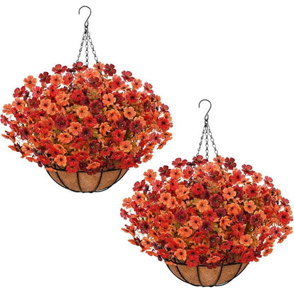 Lyacmy Fall Fake Hanging Flowers With Basket,12 Bundles Fake Voilet Artificial Flowers for Outdoors Fall Decorations for Home(Yellow,Orange)