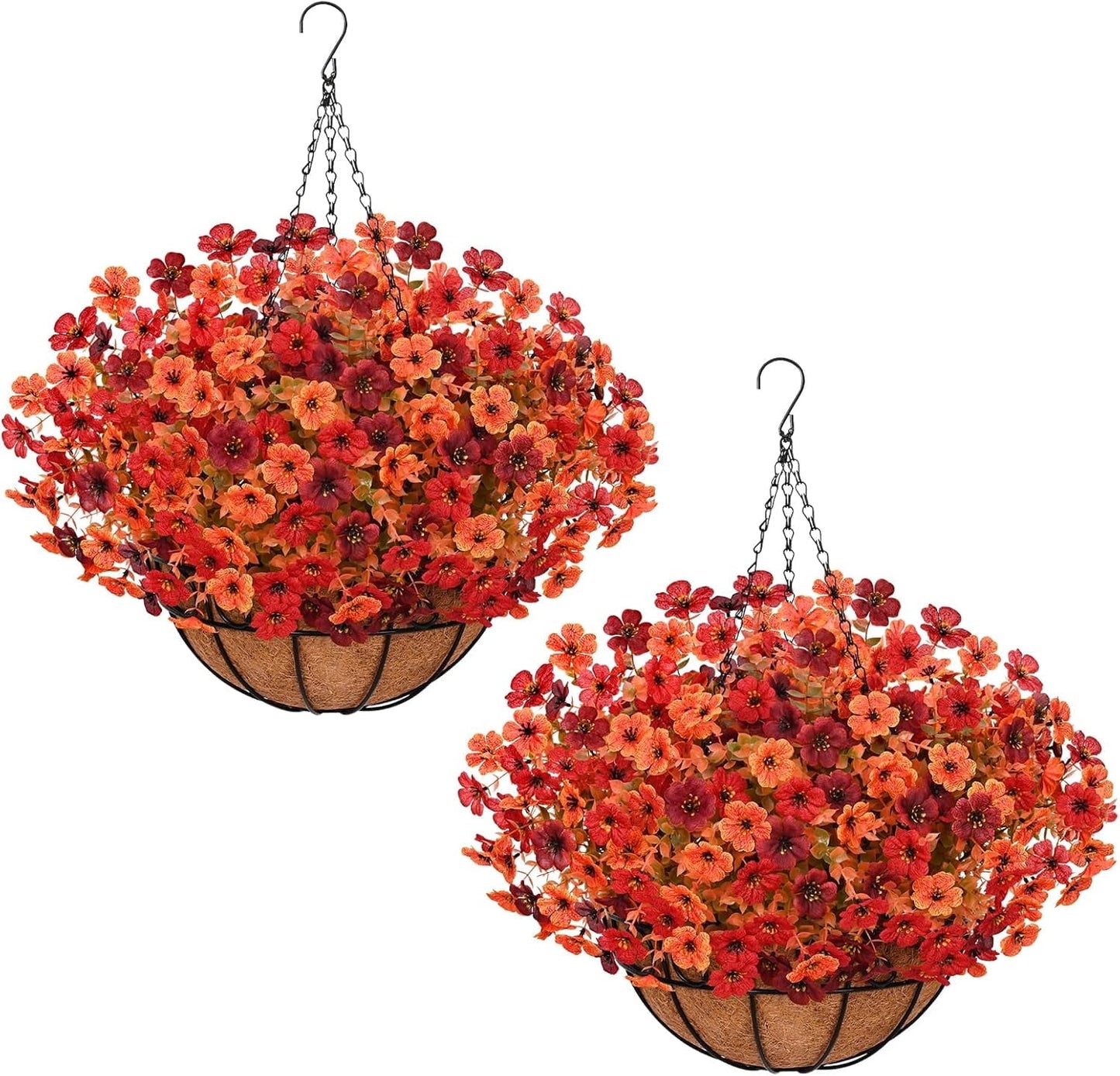 Lyacmy Fall Fake Hanging Flowers With Basket,12 Bundles Fake Voilet Artificial Flowers for Outdoors Fall Decorations for Home(Yellow,Orange)