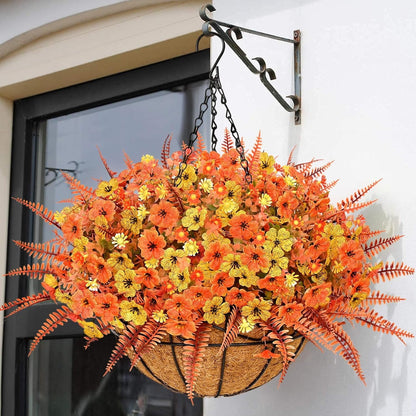 Lyacmy Fall Fake Hanging Flowers With Basket,12 Bundles Fake Voilet Artificial Flowers for Outdoors Fall Decorations for Home(Yellow,Orange)