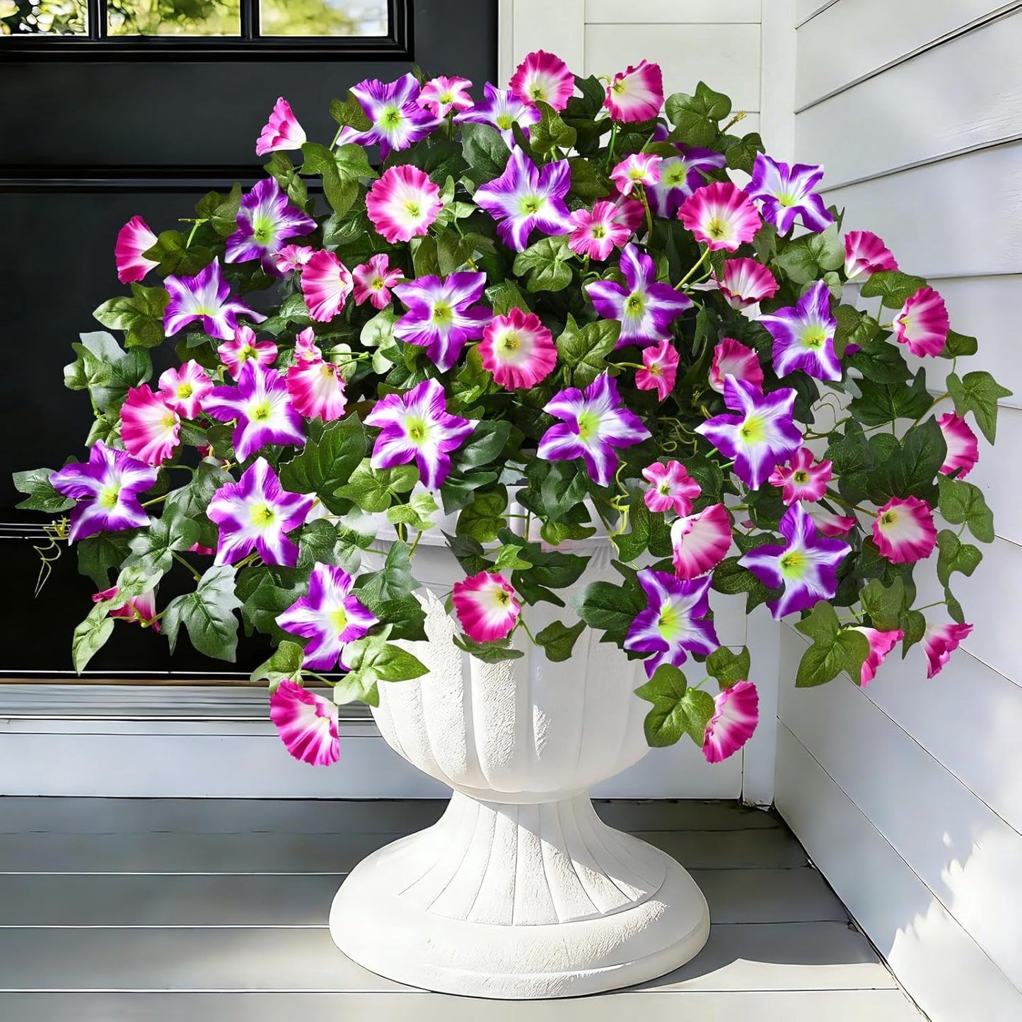 Yastouay Artificial Flowers Outdoor,2 Pcs No Fade Faux Petunias,UV Resistant Silk Flowers for Home Garden Balcony Yard Porch Deco,Purple