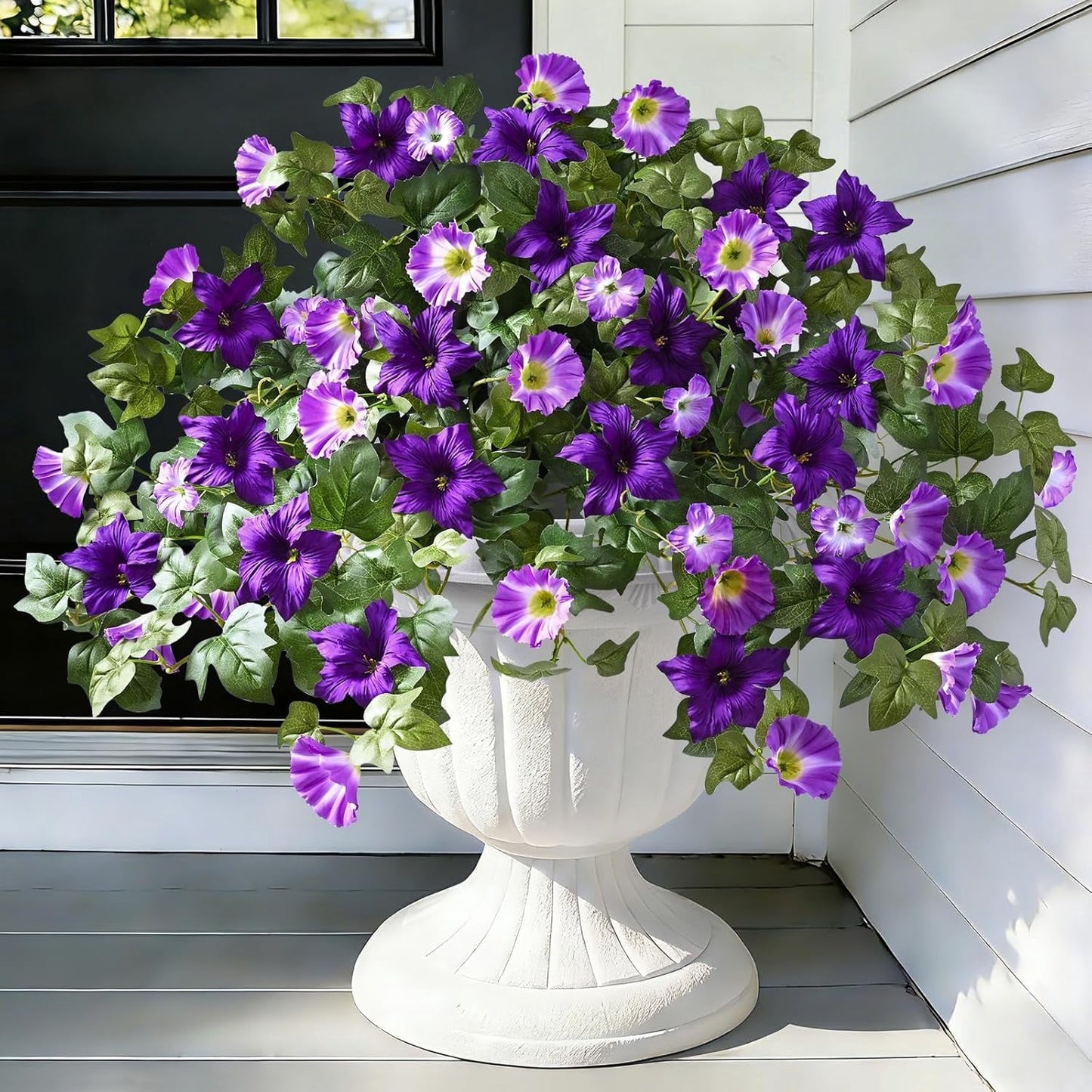Yastouay Artificial Flowers Outdoor,2 Pcs No Fade Faux Petunias,UV Resistant Silk Flowers for Home Garden Balcony Yard Porch Deco,Purple
